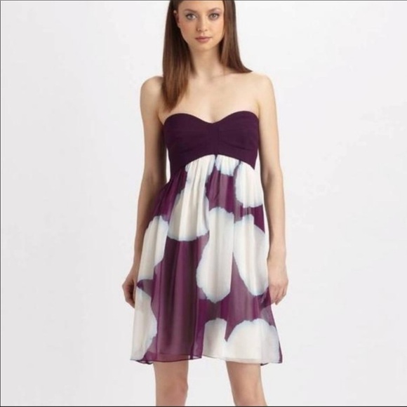 Diane Von Furstenberg Asti Silk Plum Floral Strapless Empire Waist Flowy Dress - Picture 2 of 9